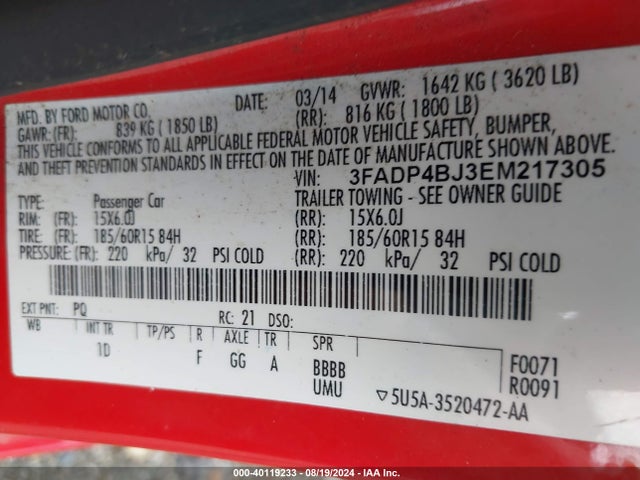 Ford FIESTA SE 2014 3FADP4BJ3EM217305 Image 9