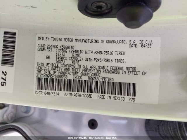 3TYAX5GN5PT080230 Toyota Tacoma Sr