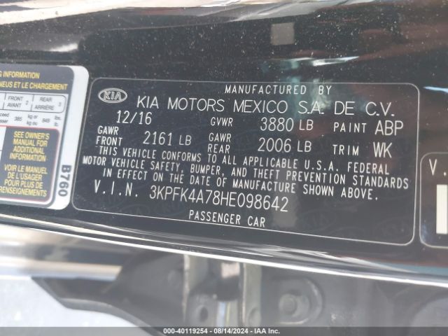 3KPFK4A78HE098642 KIA FORTE LX