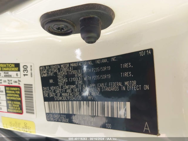 5TDXK3DC1FS543135 Toyota Sienna Se Premium 8 Passenger
