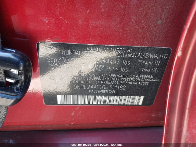 Hyundai SONATA SE 2016 5NPE24AF1GH314182 Image 9