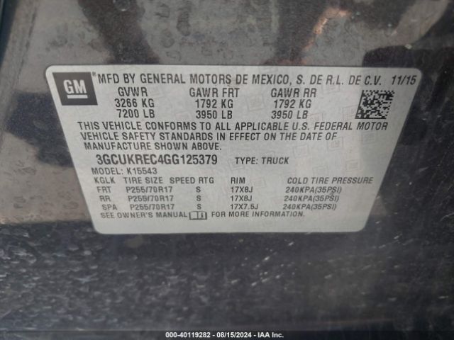 3GCUKREC4GG125379 Chevrolet Silverado 1500 1lt