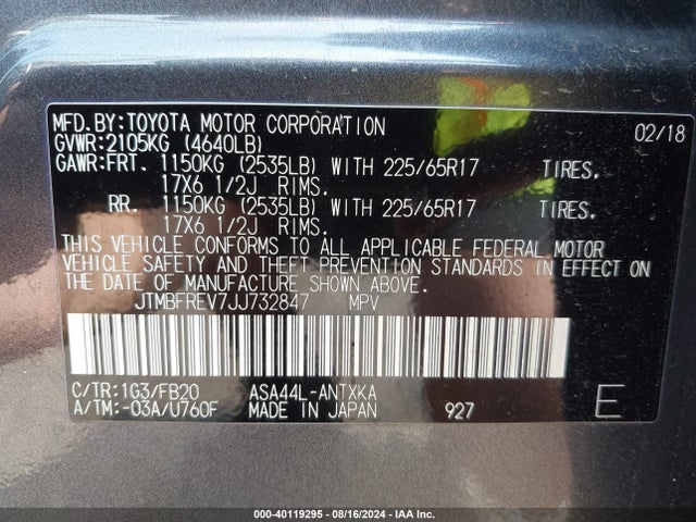 JTMBFREV7JJ732847 Toyota RAV4 LE