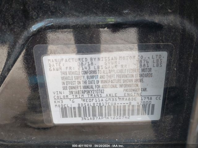 3N1AB7AP9KY210742 Nissan SENTRA S
