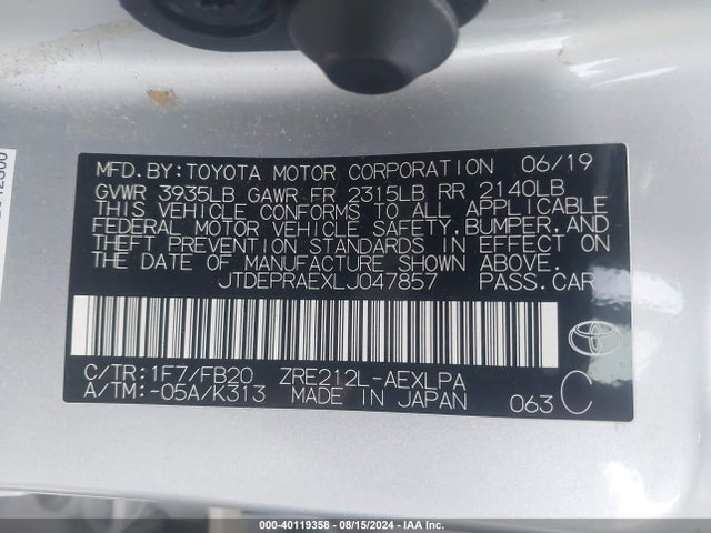 Toyota COROLLA LE 2020 JTDEPRAEXLJ047857 Image 9
