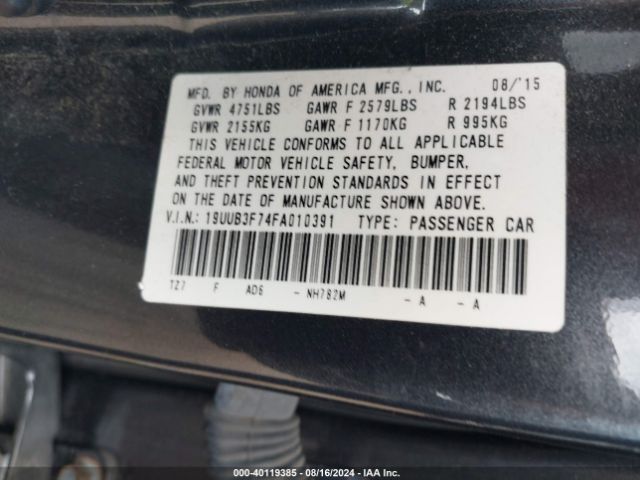 19UUB3F74FA010391 Acura Tlx V6 Advance