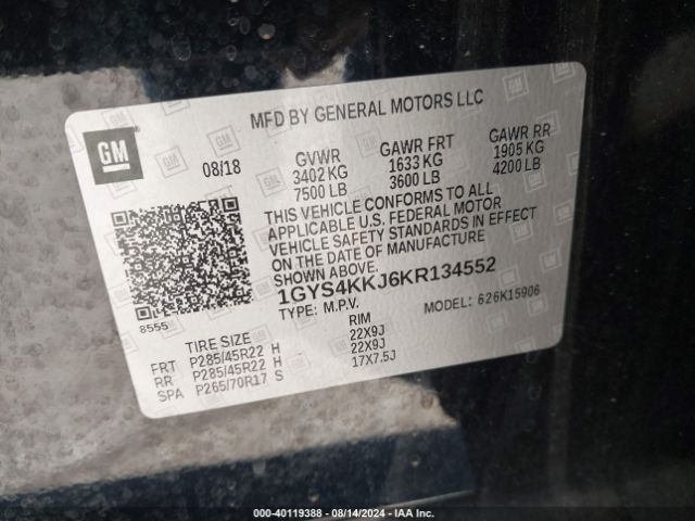 1GYS4KKJ6KR134552 Cadillac Escalade Esv Platinum