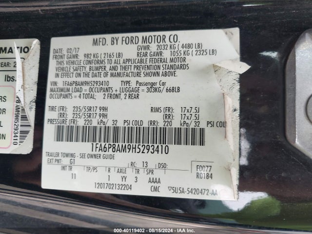 1FA6P8AM9H5293410 Ford Mustang V6