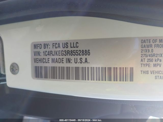 1C4RJKEG3R8552886 Jeep Grand Cherokee L Summit Reserve 4x4