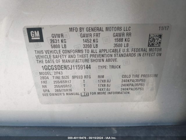1GCGSDEN5J1159144 Chevrolet Colorado Z71