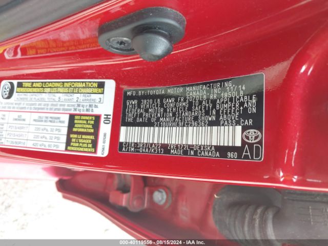 2T1BURHE9FC296362 Toyota Corolla S Premium
