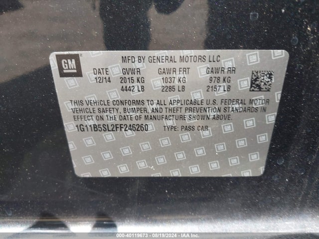 Chevrolet MALIBU LS 2015 1G11B5SL2FF246260 Image 9