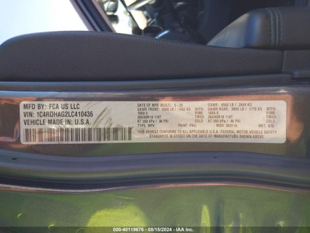 1C4RDHAG2LC410436 Dodge Durango Sxt Rwd