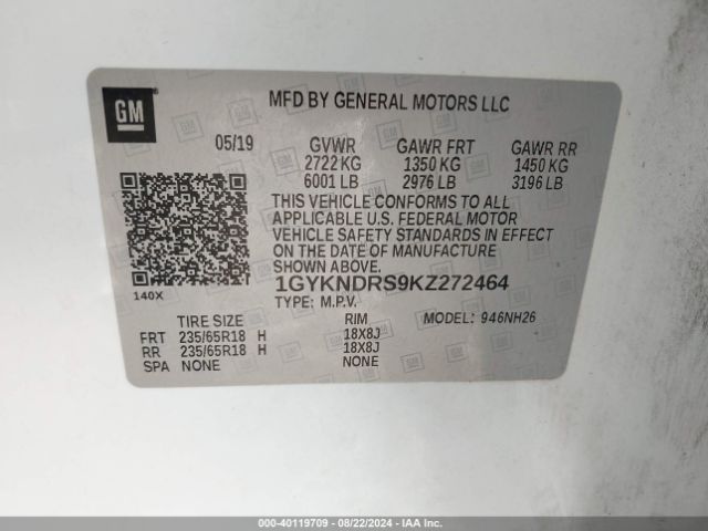 1GYKNDRS9KZ272464 Cadillac XT5 LUXURY