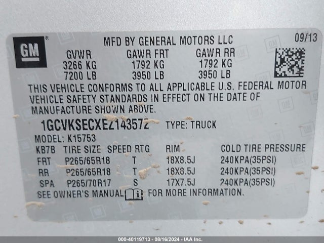 Chevrolet Silverado 1500 2lz 2014 1GCVKSECXEZ143572 Image 9