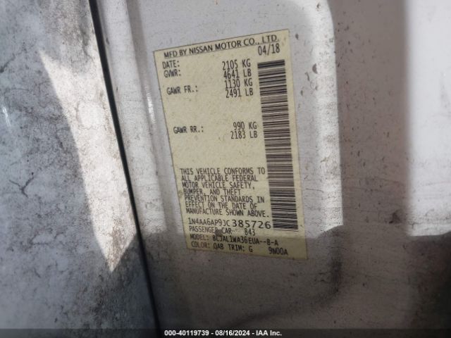 1N4AA6AP9JC385726 Nissan Maxima 3.5 Sr