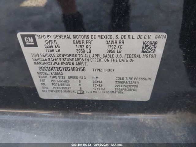3GCUKTEC1EG460156 Chevrolet Silverado 1500 High Country