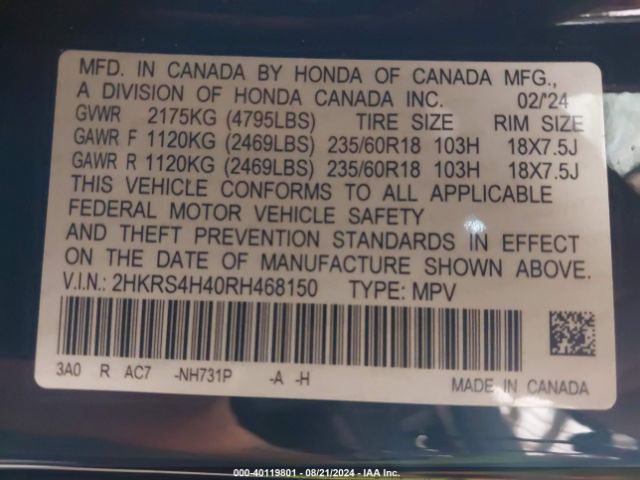 2HKRS4H40RH468150 Honda Cr-v Ex Awd