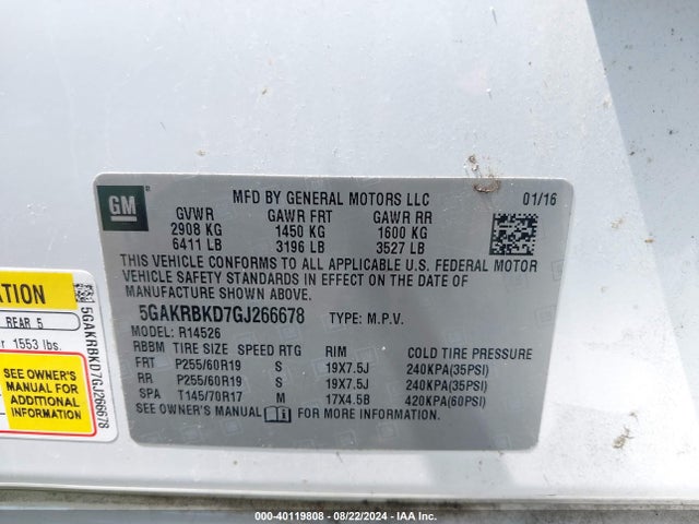 Buick Enclave Leather 2016 5GAKRBKD7GJ266678 Image 9