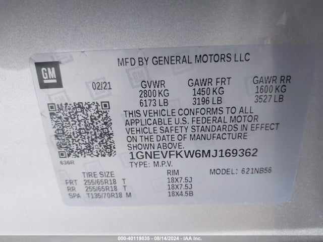 Chevrolet Traverse Awd Ls 2021 1GNEVFKW6MJ169362 Image 9