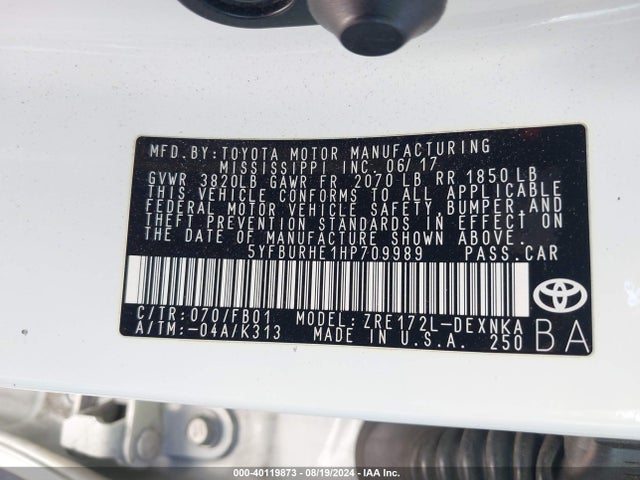 Toyota COROLLA LE 2017 5YFBURHE1HP709989 Image 9