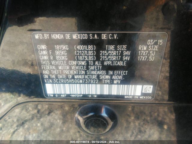3CZRU5H50GM737922 Honda HR-V EX