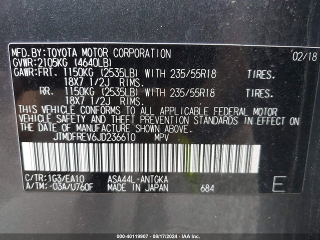 Toyota Rav4 Limited 2018 JTMDFREV6JD236610 Image 9