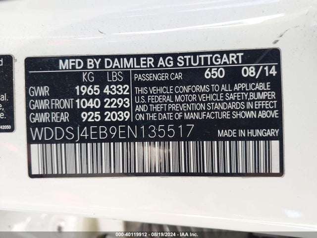 WDDSJ4EB9EN135517 Mercedes-Benz CLA 250