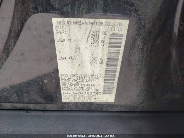 1N4AL3AP3FN382762 Nissan Altima 2.5/2.5 S/2.5 Sl/2.5 Sv