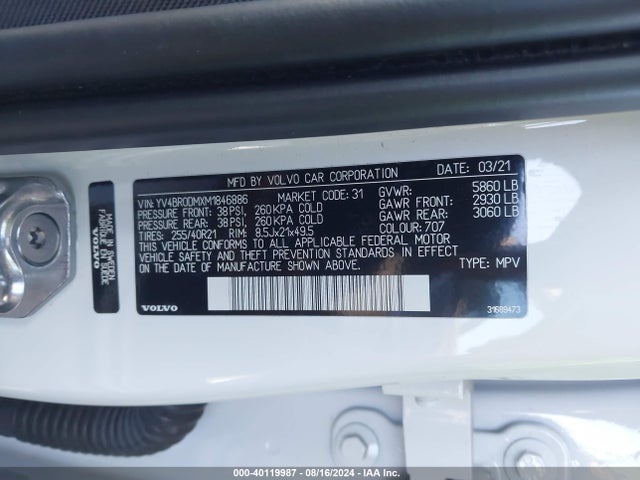 YV4BR0DMXM1846886 Volvo Xc60 Recharge Plug-in Hybrid T8 R-design
