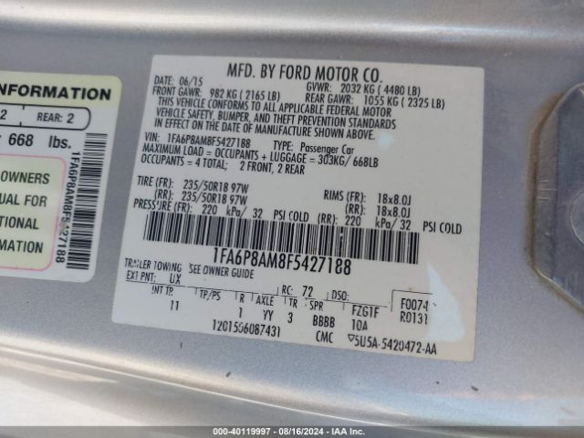 1FA6P8AM8F5427188 Ford Mustang V6