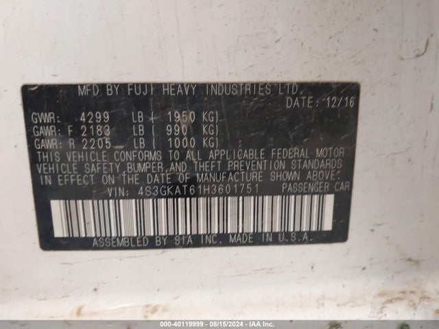 4S3GKAT61H3601751 Subaru Impreza 2.0i Limited
