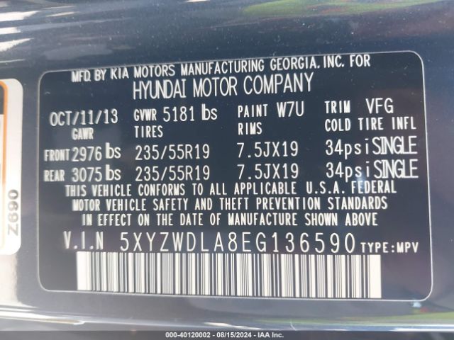 5XYZWDLA8EG136590 Hyundai Santa Fe Sport 2.0l Turbo