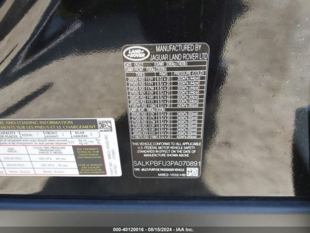 SALKPBFU3PA070891 Land Rover Range Rover P400 Se