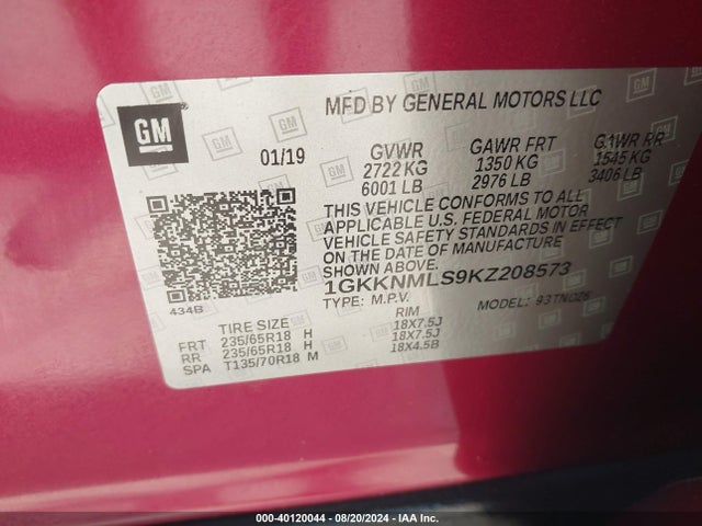 1GKKNMLS9KZ208573 GMC Acadia Slt-1