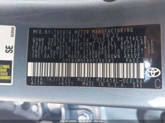5YFB4MDE8RP090382 Toyota COROLLA LE