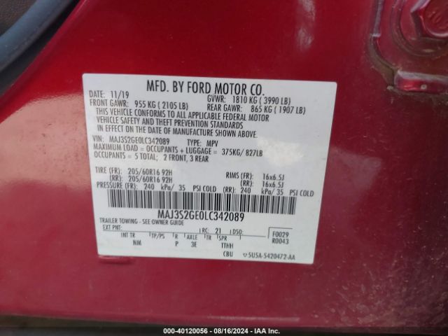 MAJ3S2GE0LC342089 Ford Ecosport Se