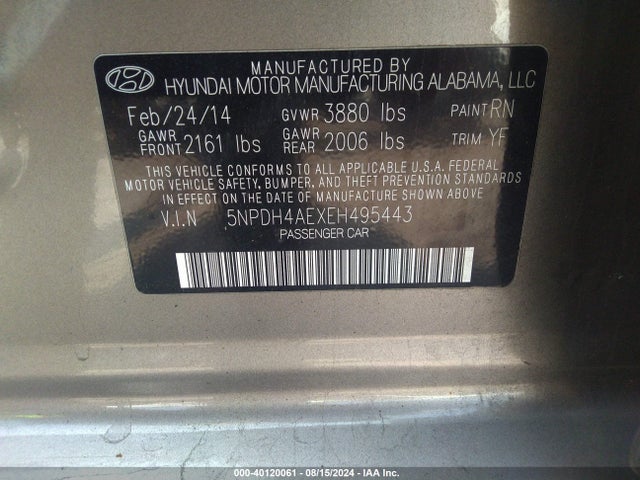 Hyundai ELANTRA SE 2014 5NPDH4AEXEH495443 Image 9