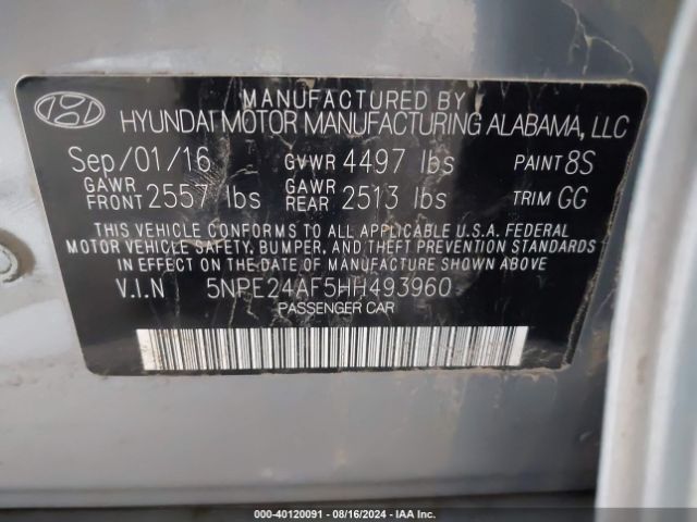 5NPE24AF5HH493960 Hyundai Sonata