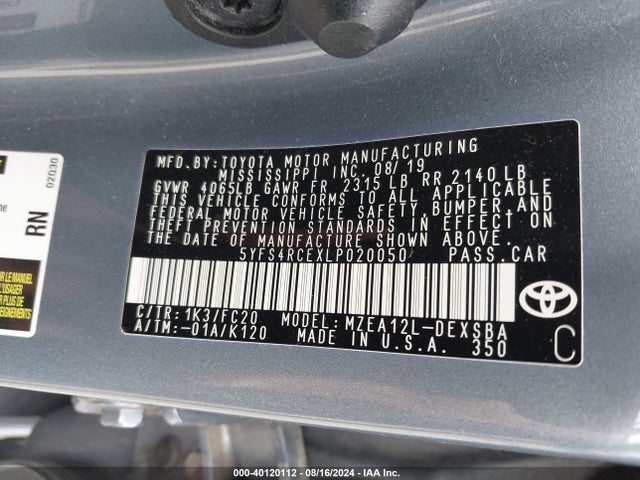 Toyota COROLLA SE 2020 5YFS4RCEXLP020050 Image 9