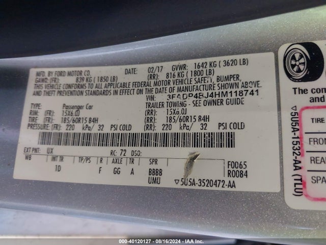 Ford FIESTA SE 2017 3FADP4BJ4HM118741 Image 9