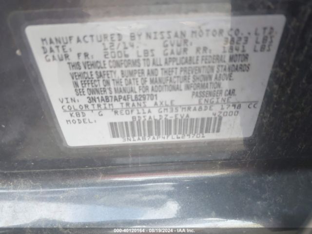 3N1AB7AP4FL629701 Nissan SENTRA SV