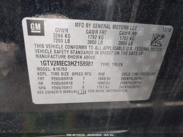 1GTV2MEC3HZ158981 GMC Sierra 1500 Sle