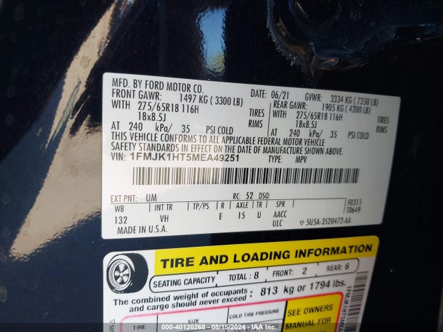 Ford Expedition Xlt Max 2021 1FMJK1HT5MEA49251 Image 9