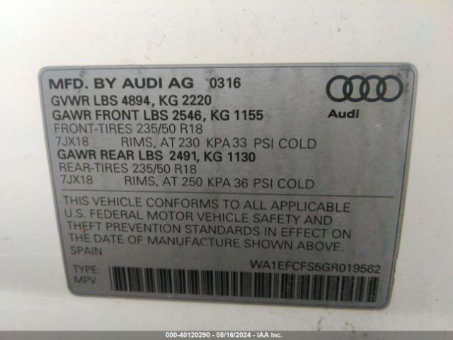 WA1EFCFS5GR019562 Audi Q3 2.0t Premium Plus