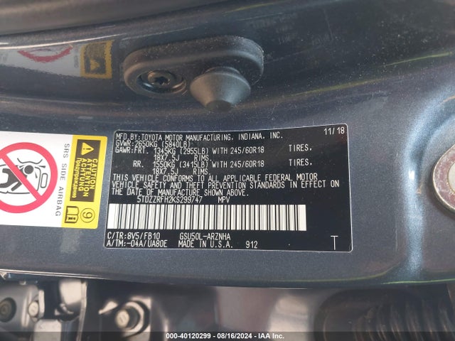 Toyota Highlander Le 2019 5TDZZRFH2KS299747 Image 9