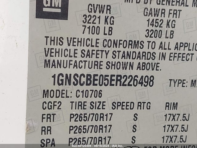 Chevrolet Tahoe Lt 2014 1GNSCBE05ER226498 Image 9