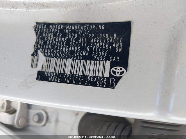Toyota COROLLA SE 2018 5YFBURHE0JP792319 Image 9