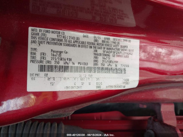 Ford FOCUS SE 2015 1FADP3F2XFL219262 Image 9