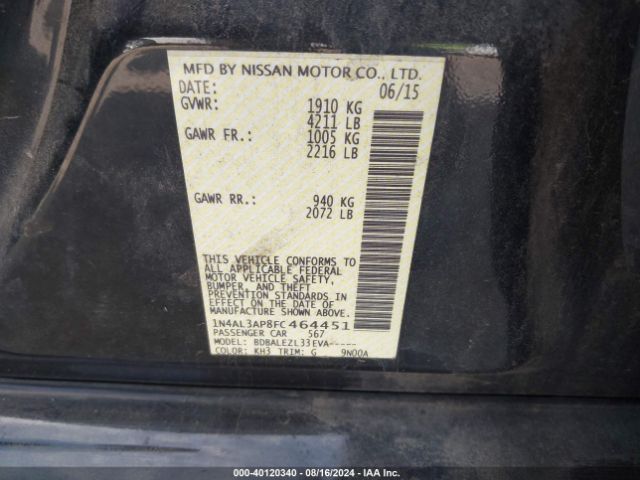 1N4AL3AP8FC464451 Nissan Altima 2.5/2.5 S/2.5 Sl/2.5 Sv